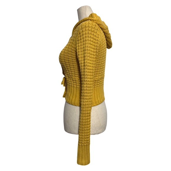 H&M • Cropped Knit Hooded Button Cardigan Yellow 34 XS ASO Luna Lovegood - Picture 3 of 9